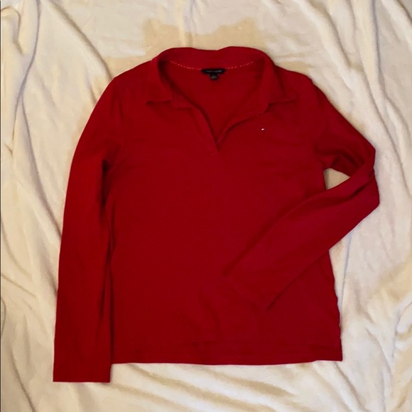 2/$24 Red Tommy Hilfiger long-sleeved polo shirt - Picture 1 of 6